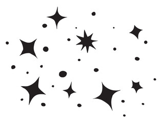 Star glitter shine of doodle set. Star shine glow, spark glitter, sparkle light vector illustration. Hand drawn sketch doodle style.
