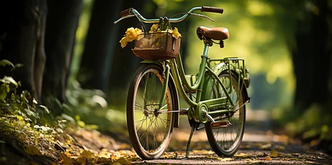 Outdoor kussens Bicycle parked under a big tree with green nature © Rassamee