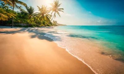 Photo sur Plexiglas Anse Source D'Agent, île de La Digue, Seychelles beautiful beach and palm trees. Selective focus.
