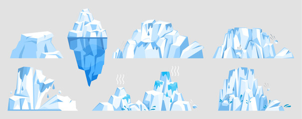 Glaciers vector illustration. Frozen floes, like drifting dreams, navigate polar seas with quiet determination Glaciers, like frozen architects, shape contours Earth The Antarctic wilderness