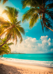 beautiful beach and palm trees. Selective focus.