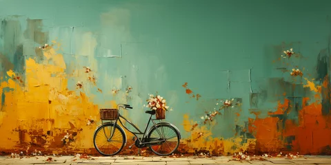 Crédence de cuisine en verre imprimé Vélo Bicycle parked next to an old wall
