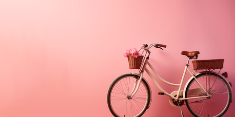 Bicycle with flowers on pink background