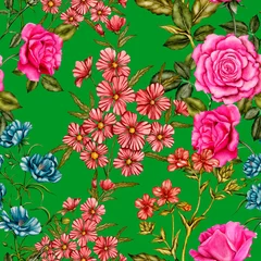 Foto auf Alu-Dibond Watercolor seamless pattern with garden flowers. Vintage spring or summer floral pattern. Flower seamless pattern. Botanical art. Wedding floral set. Watercolor botanical design.  © Natallia Novik