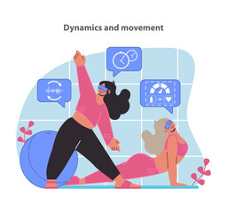 Feel the rhythm of a VR-powered workout with our dynamic and movement-focused illustration, where virtual guidance and real agility blend for a full-body fitness session.