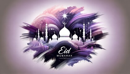 Colorful brush stroke effect with mosque silhouette background