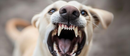 Dog displaying teeth and fangs as a warning signal.