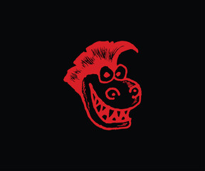 Happy crocodile in red color in rough vector style