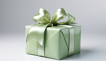 Elegant green silk gift bow on white background with copy space, gifting and celebration concept
