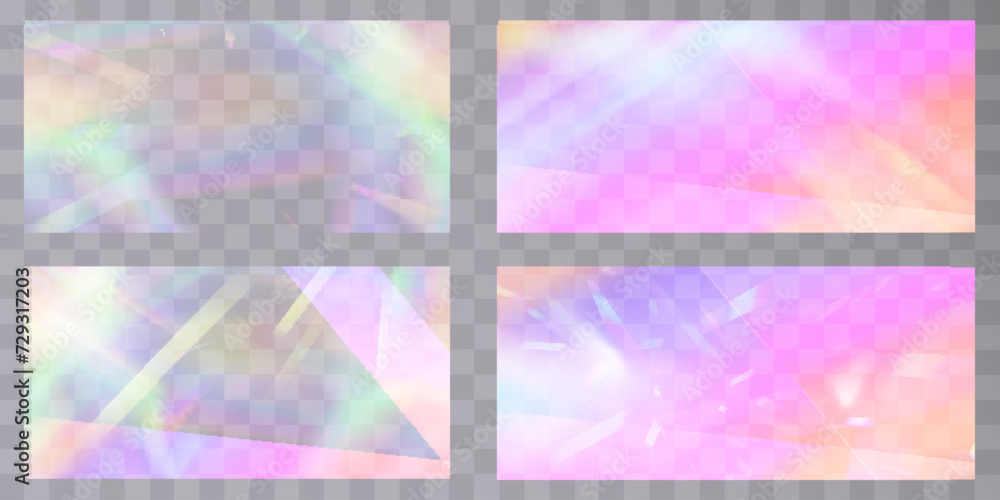 Poster rainbow light prism effect, transparent background. crystalline glare leakage reflection. abstract b