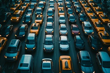 Fototapeta premium Traffic on a multi-lane road in the center of a large metropolis city