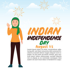 Indian independence Celebrations Day Illustration Vector Banner And Post Design, Celebrations Day Clip Art Set. India National Flag Freedom Independence Patriotism Template.