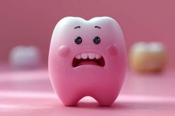 A cute and charming sad tooth character. a grim expression on his face. 3d illustration