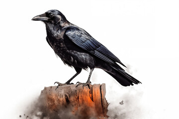 Black raven isolated on vhite background