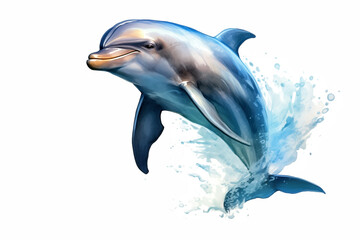 Fototapeta premium single jumping bottlenose dolphin isolated on white background