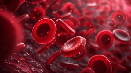Flowing red blood cells through a vein in a 3D medical illustration
