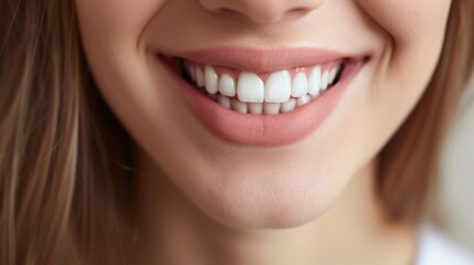 Obraz premium Beautiful female smile after teeth whitening procedure. Dental care. Dentistry concept