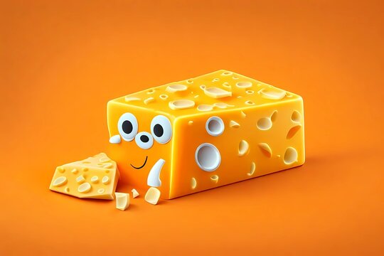 One Piece of holland cheese cartoon character on orange background, 3d illustration