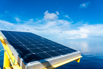 Solar panels, a renewable energy system on an offshore drilling rig.