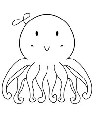 Sea animals line art.