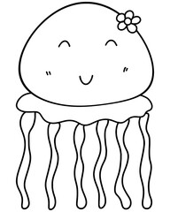 Sea animals line art.