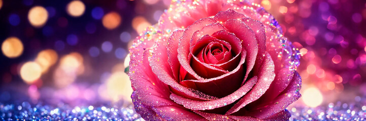 glowing beautiful rose on a shining background. Selective focus.