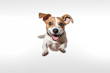 lovely and cute dog running and jumping isolated on white background