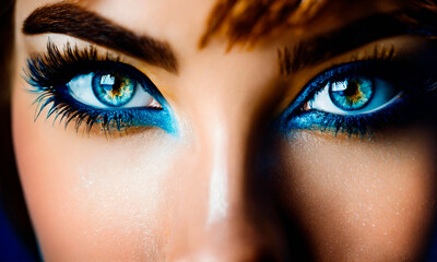 Naklejka premium makeup with rhinestones on a woman's face. Selective focus.