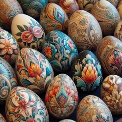 Fototapeta na wymiar collection of intricately painted eggs
