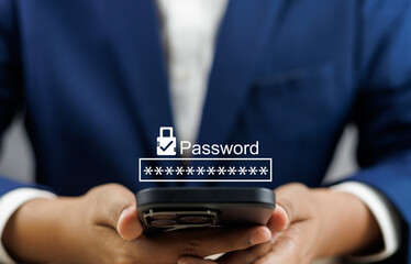 Cyber security concept, User enters password to login to privacy and protect personal data, Secure...