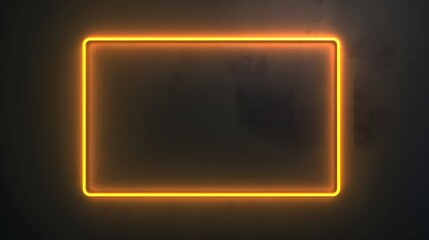 Rectangle picture frame with yellow neon color light for overlay element. frame for template and layout on the dark background. copy space. mockup.