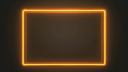 Rectangle picture frame with yellow neon color light for overlay element. frame for template and layout on the dark background. copy space. mockup.