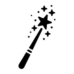 Magic wand icon, black color silhouette symbol, black color silhouette