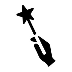 Magic wand icon, black color silhouette symbol, black color silhouette