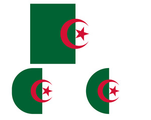 Flag in a rectangular square and circle, isolated png background. Flag of Algeria