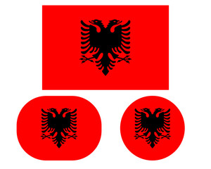 Flag in a rectangular square and circle, isolated png background. Flag of Albania