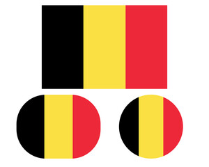 Flag in a rectangular square and circle, isolated png background. Flag of Belgium