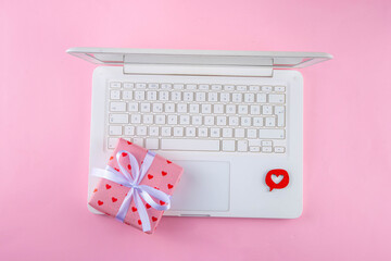Cute pink working space with Valentine day