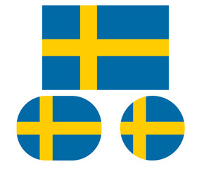 Flag in a rectangular square and circle, isolated png background. Flag of Sweden