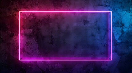 Rectangle picture frame with gradient neon color shade. Blue and pink light for overlay element. frame for template and layout on the wall background. copy space. mockup.