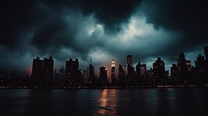 Fototapeta premium Darkened Cityscape During Severe Storm