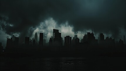 Darkened Cityscape During Severe Storm