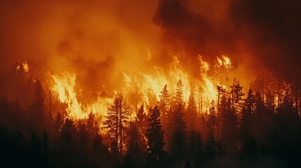 Dramatic Wildfire in a Dense Forest - obrazy, fototapety, plakaty
