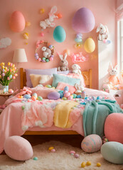 children's room in Easter decor. Selective focus.