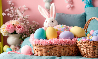 children's room in Easter decor. Selective focus.