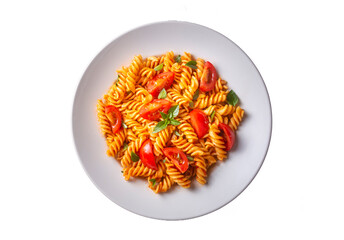 Fusilli pasta, spiral or spirali pasta with tomato sauce  - Italian food style