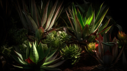 Fototapeta premium Aloe Vera wonderland featuring dramatic lighting and shadows.