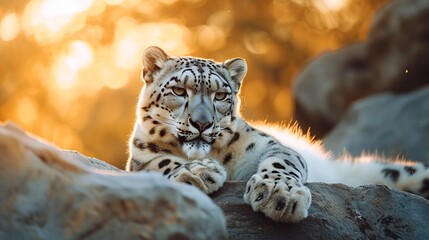 Serene Snow Leopard in the Golden Glow