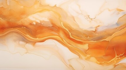 Abstract fluid art painting in alcohol ink technique. Flowing translucent paint warm hues. Background similar to the landscape of movement sands. Designed for wall art, postcard or poster, cover - obrazy, fototapety, plakaty
