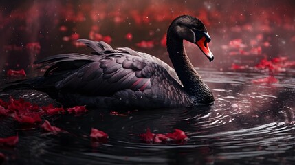 black swan on the lake in spring